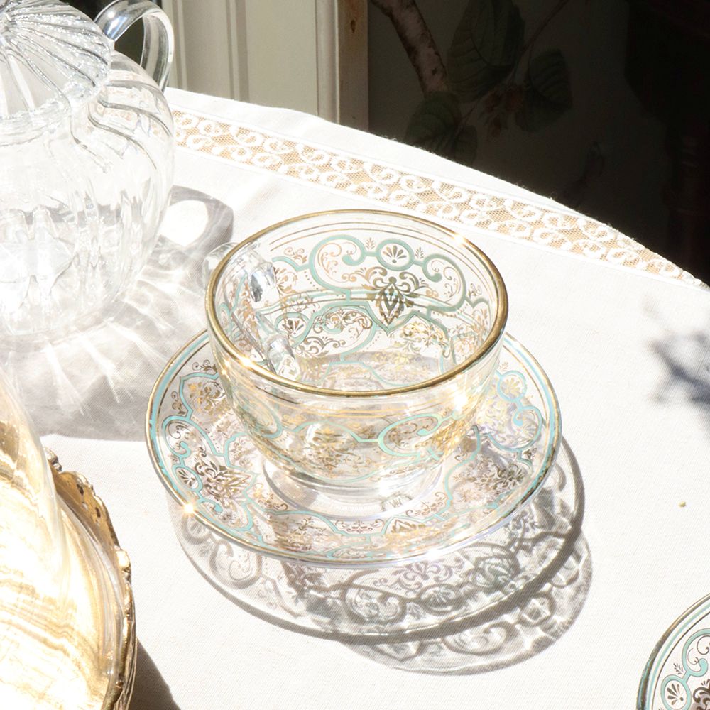 オシャレなアラベスク柄♪ ガラスのカップ&ソーサー HM1-800052