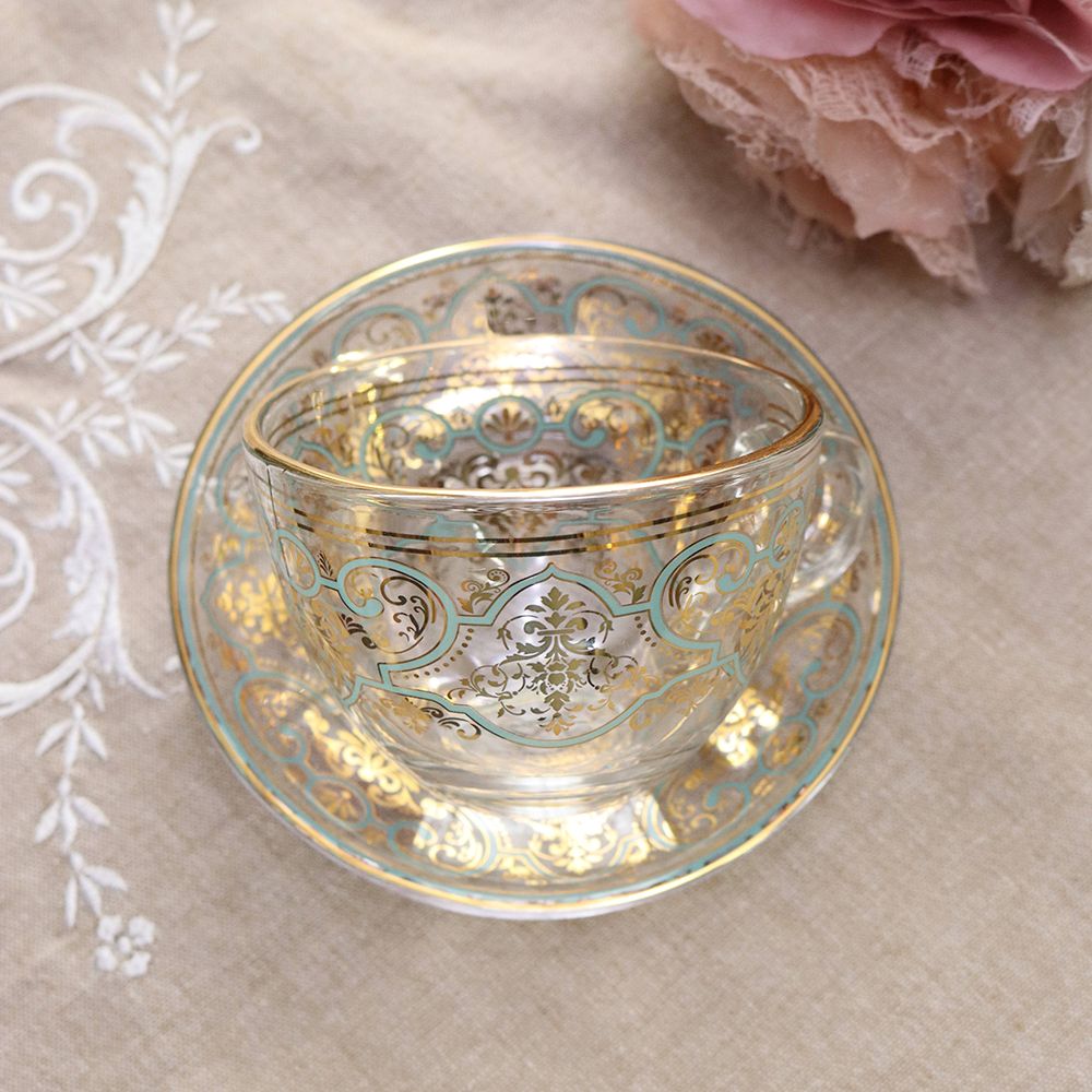 オシャレなアラベスク柄♪ ガラスのカップ&ソーサー HM1-800052