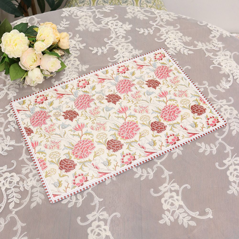 ぱっと明るく、サッと拭ける♪ ウィリアム・モリス テーブルマット 45x30 PINK KE1-1EL-ART350WILP