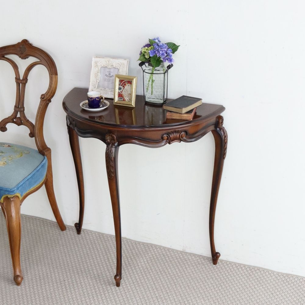 エレガントスタイルに♪ アンティーク風 ハーフムーン コンソールテーブル M MC2-MI-CW028M