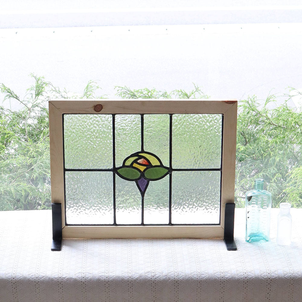 イエローのバラがモチーフ♪ アンティーク・ステンドグラス VC109-004003