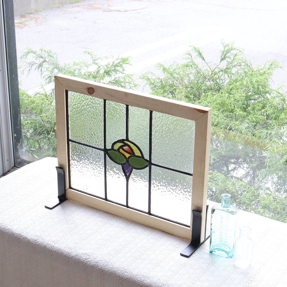 イエローのバラがモチーフ♪ アンティーク・ステンドグラス VC109-004003