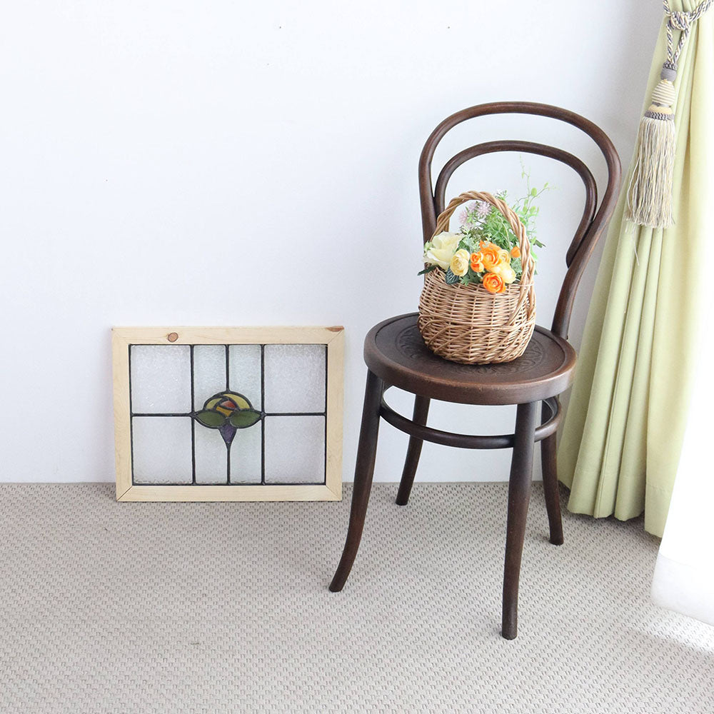 イエローのバラがモチーフ♪ アンティーク・ステンドグラス VC109-004003