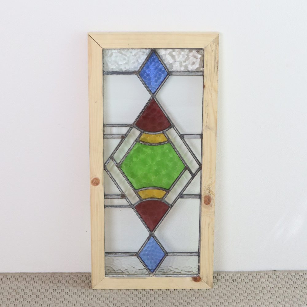 カラフルな幾何学模様♪ アンティーク・ステンドグラス VC109-011005