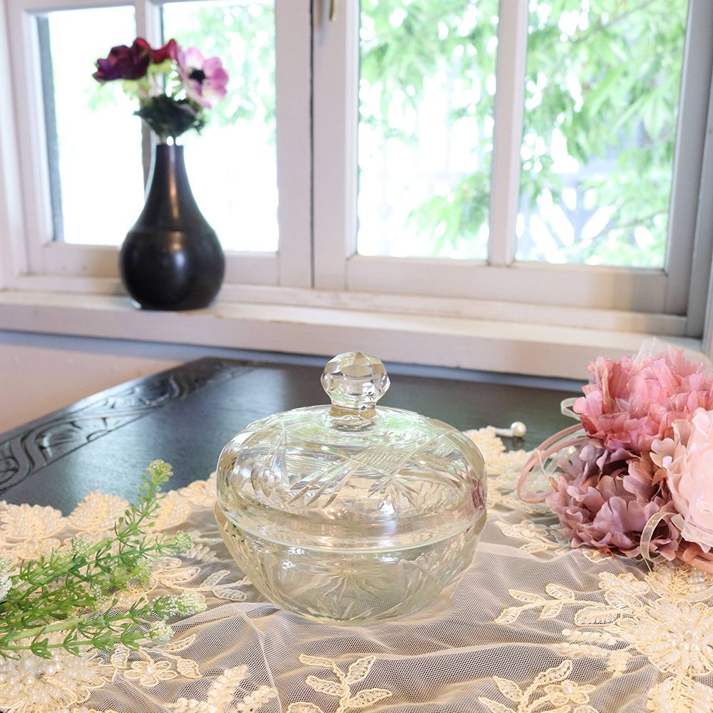 カッティングが素敵です♪ ガラス パウダ―ボウル VC109-172024