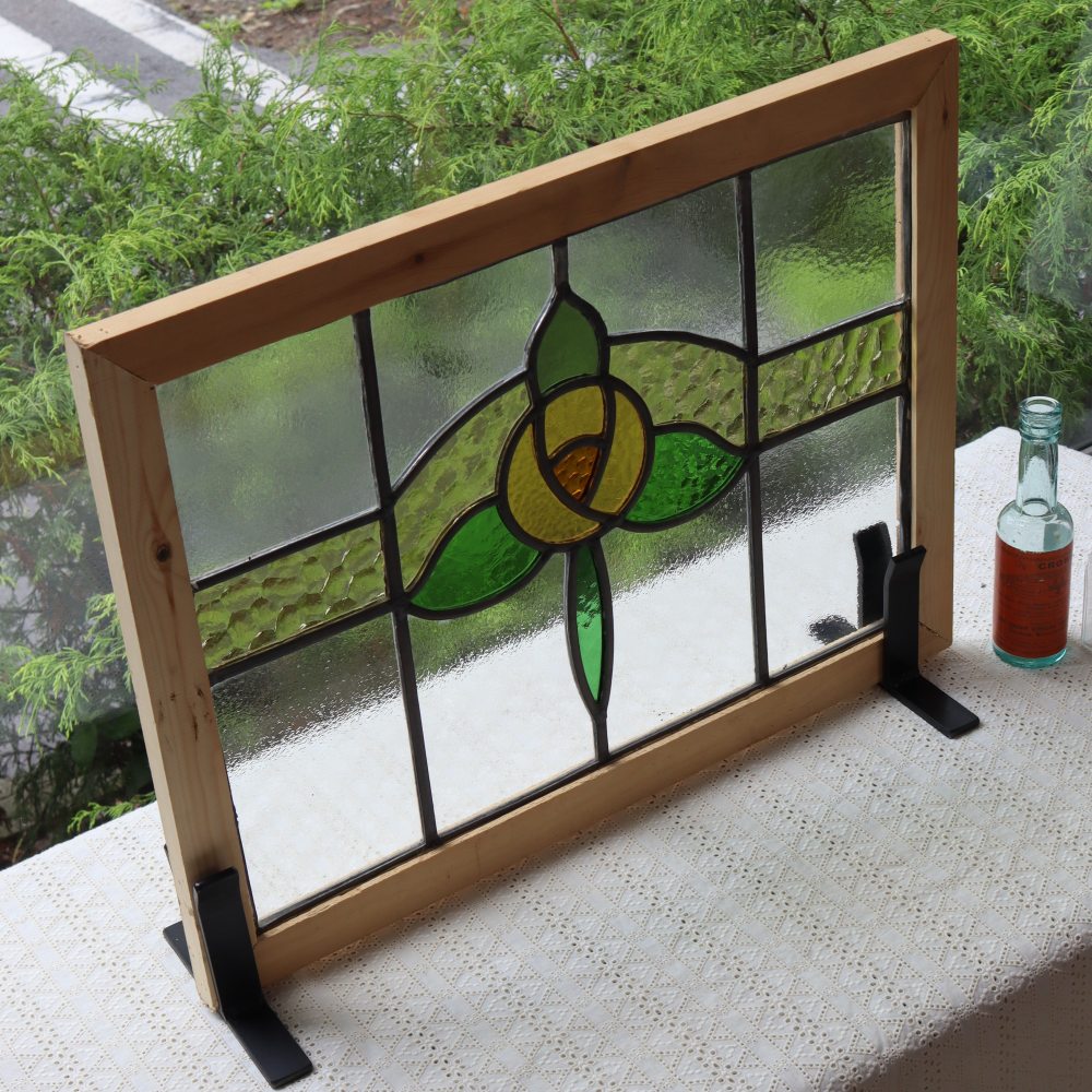 オレンジ色のバラが素敵♪ アンティーク・ステンドグラス VC109-265004