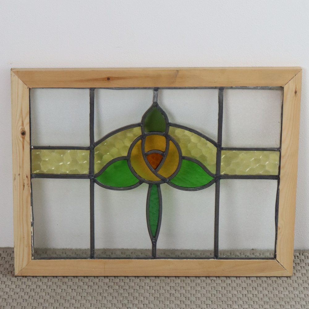 オレンジ色のバラが素敵♪ アンティーク・ステンドグラス VC109-265004