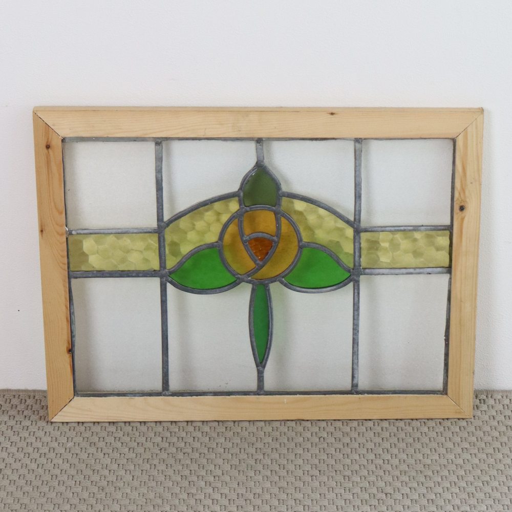 オレンジ色のバラが素敵♪ アンティーク・ステンドグラス VC109-265004