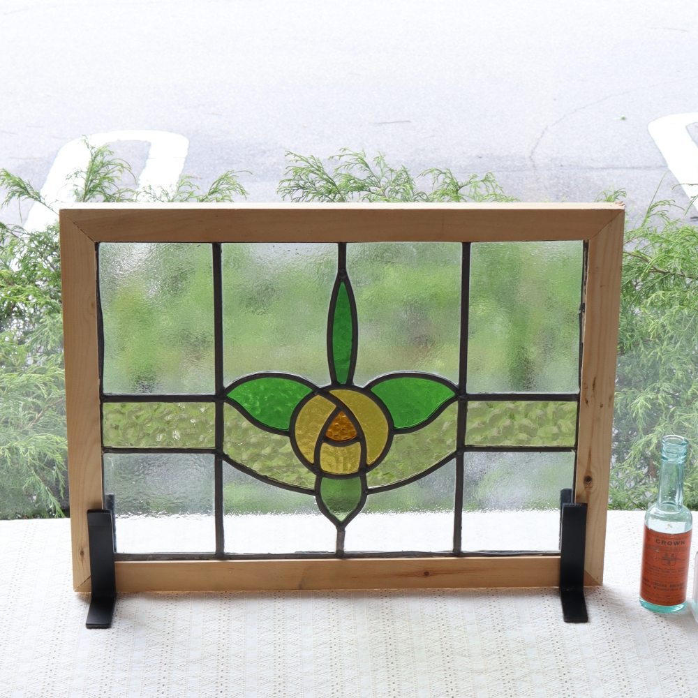 オレンジ色のバラが素敵♪ アンティーク・ステンドグラス VC109-265004