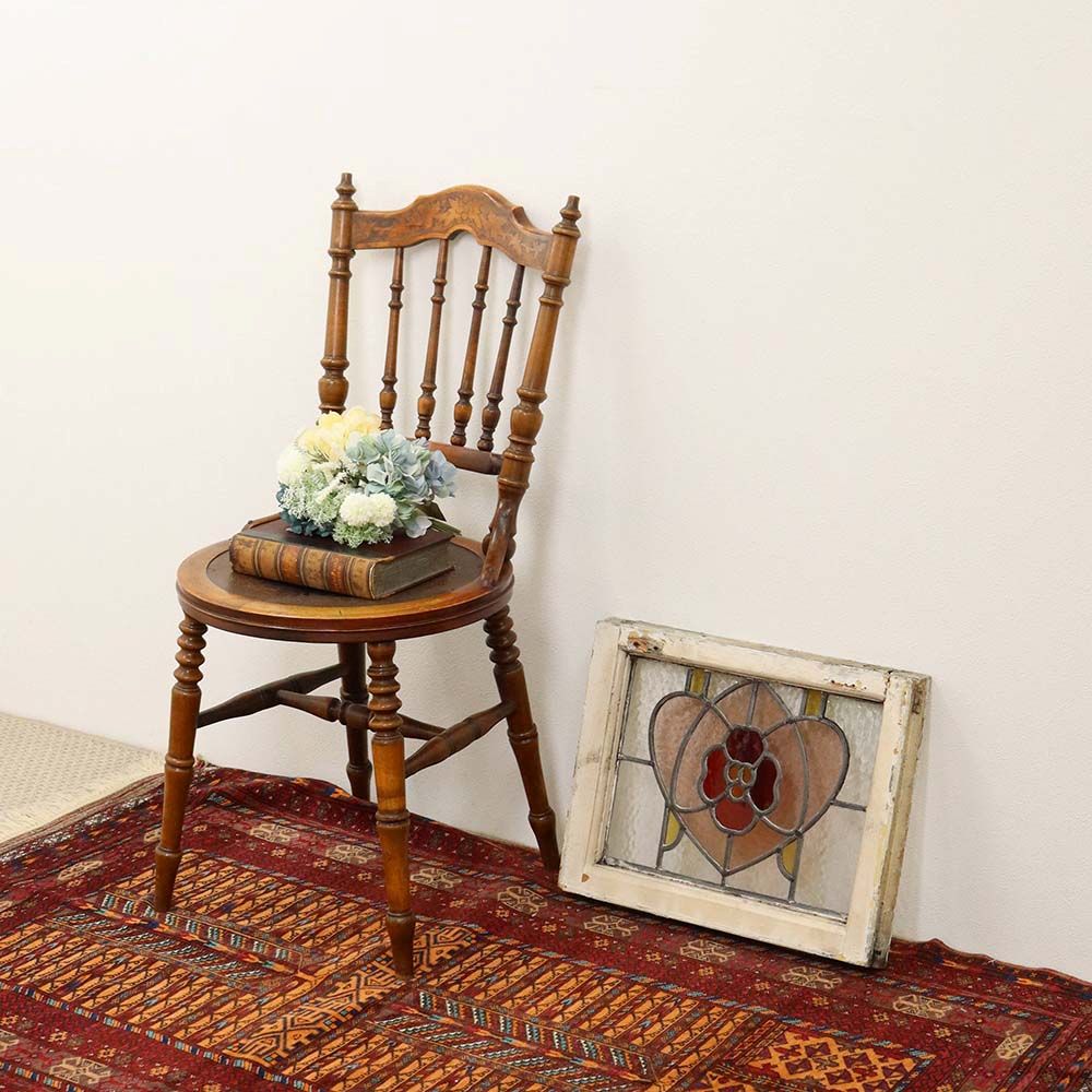 ガラスに咲く赤い花♪ アンティーク ステンドグラス VC111-152001