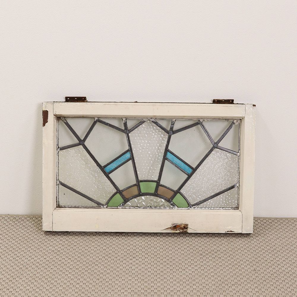 アールデコスタイルの幾何学模様♪ アンティーク・ステンドグラス(アンティーク枠) VC112-005002