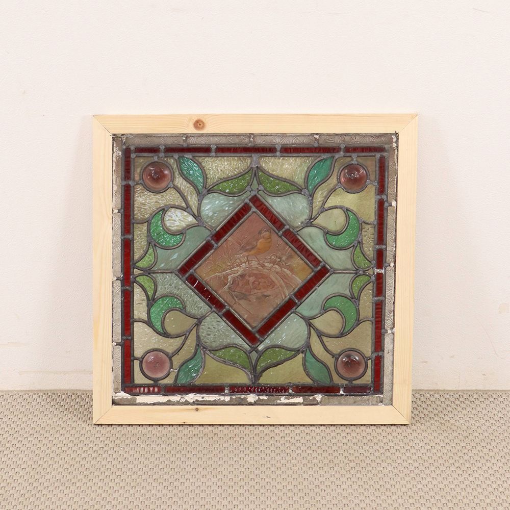 ガラスの色使いも素敵♪ アンティーク・ステンドグラス(絵付け) VC112-088003