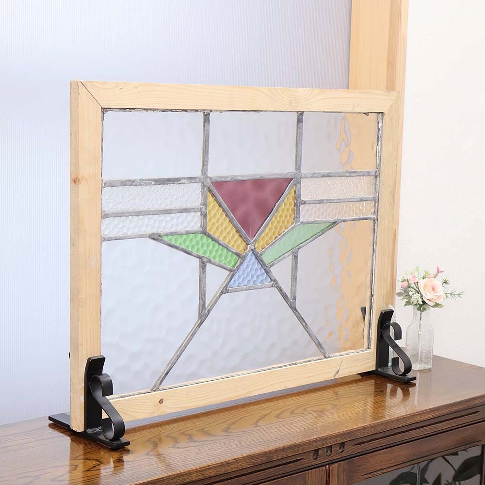 アールデコ調の彩りが映えるアンティークステンドグラス VC114-259003