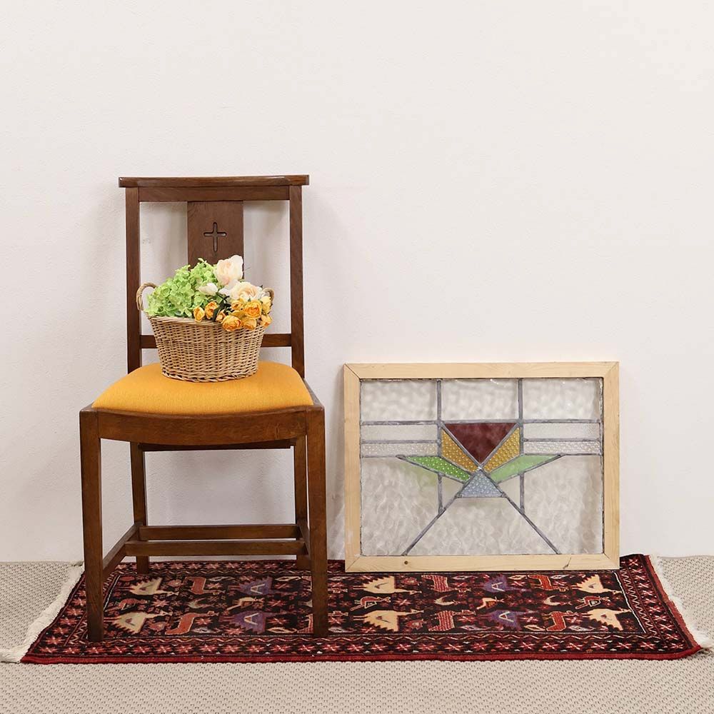 アールデコ調の彩りが映えるアンティークステンドグラス VC114-259003