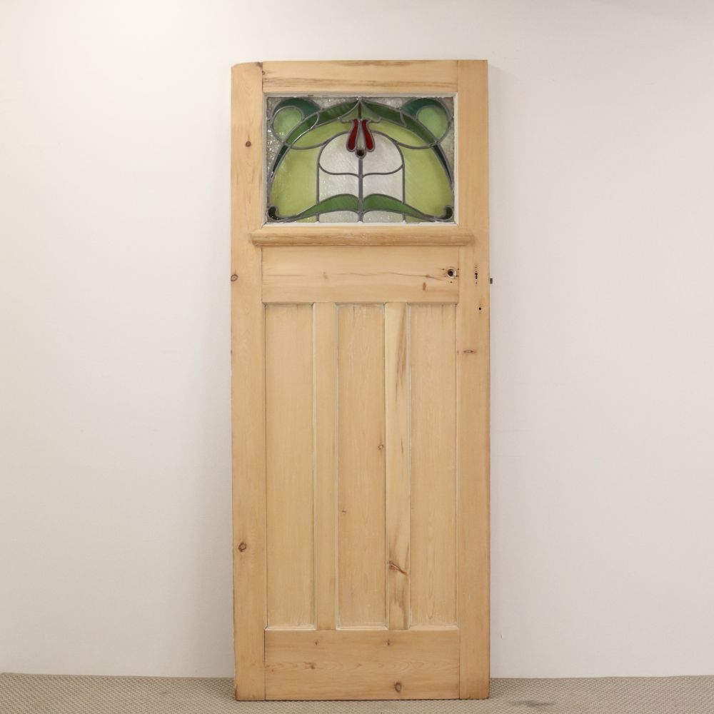アールヌーヴォー調ステンドグラス入り英国アンティークドア VC83-010