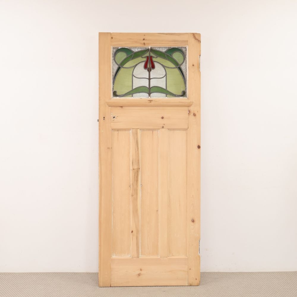 アールヌーヴォー調ステンドグラス入り英国アンティークドア VC83-010