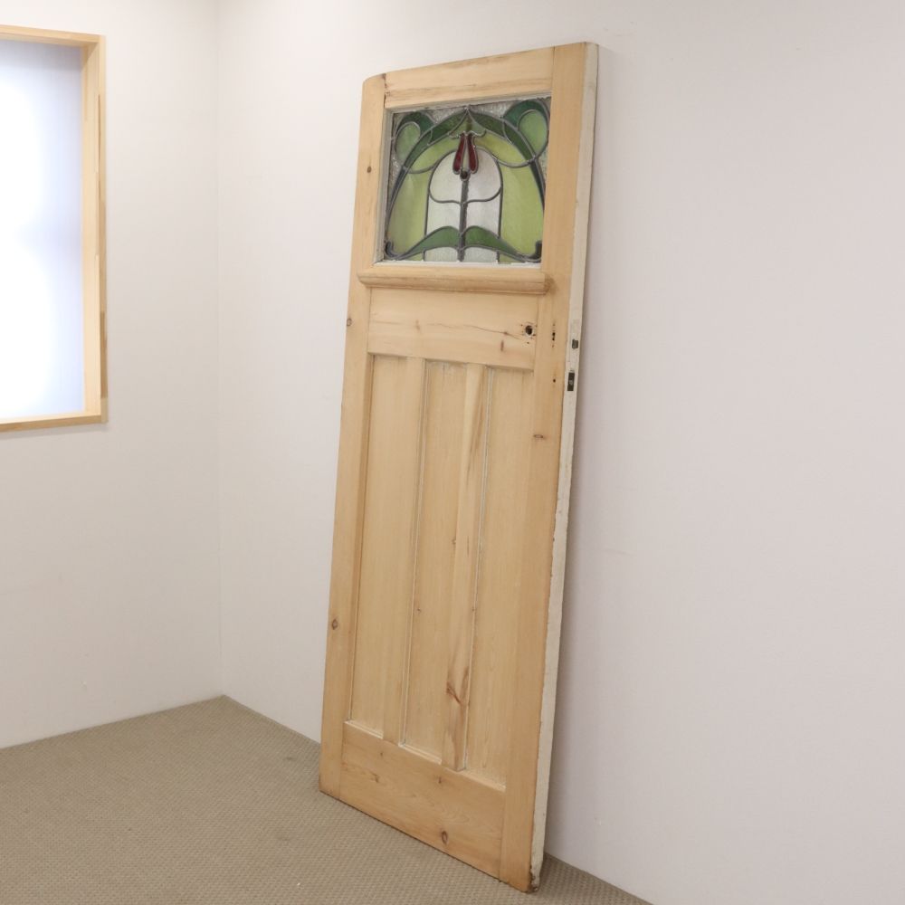 アールヌーヴォー調ステンドグラス入り英国アンティークドア VC83-010