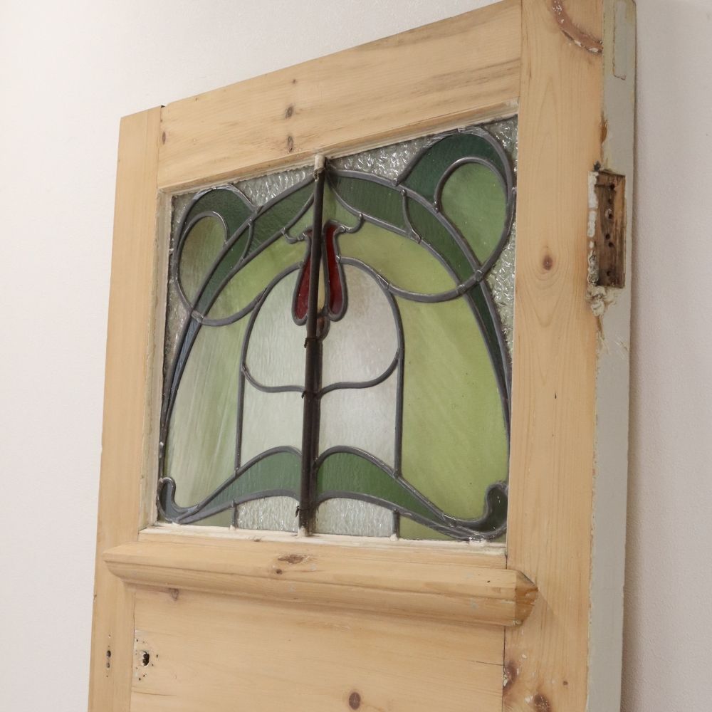 アールヌーヴォー調ステンドグラス入り英国アンティークドア VC83-010