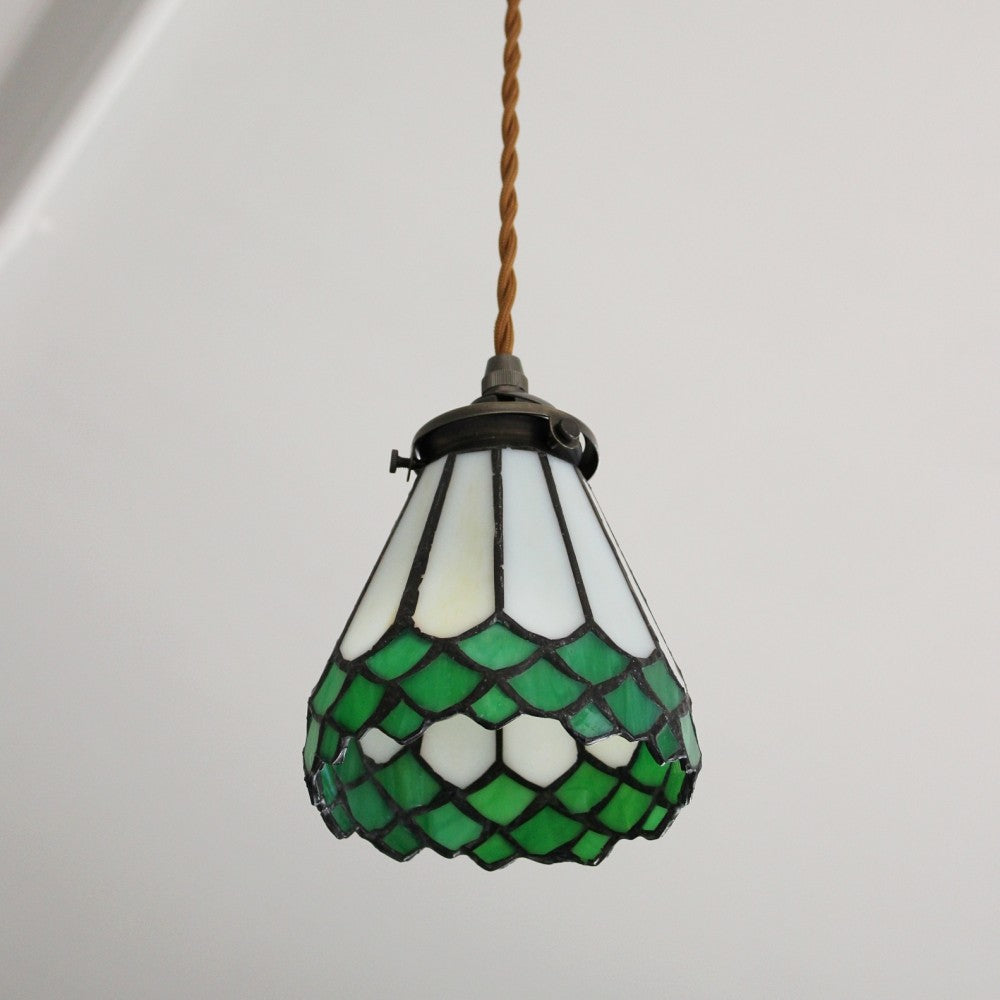 グリーンのフリルスカートのよう♪ステンドグラスシェードのペンダントライトセット【灯具A】 FC1-ST22-TG06A