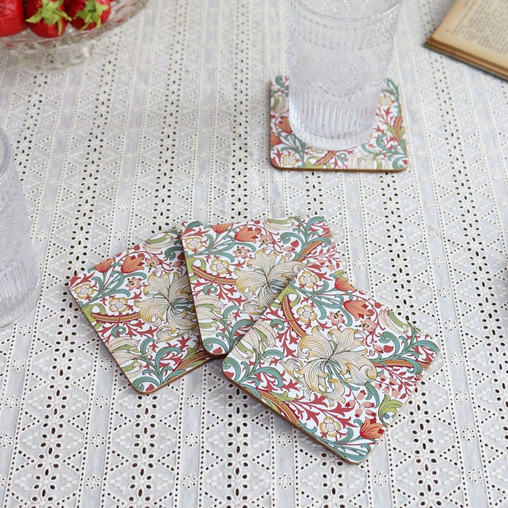 ウィリアム・モリス柄のおしゃれなコースター4枚セット♪  GOLDEN LILY(ゴールデン・リリー) KE1-WM-4C-GLT