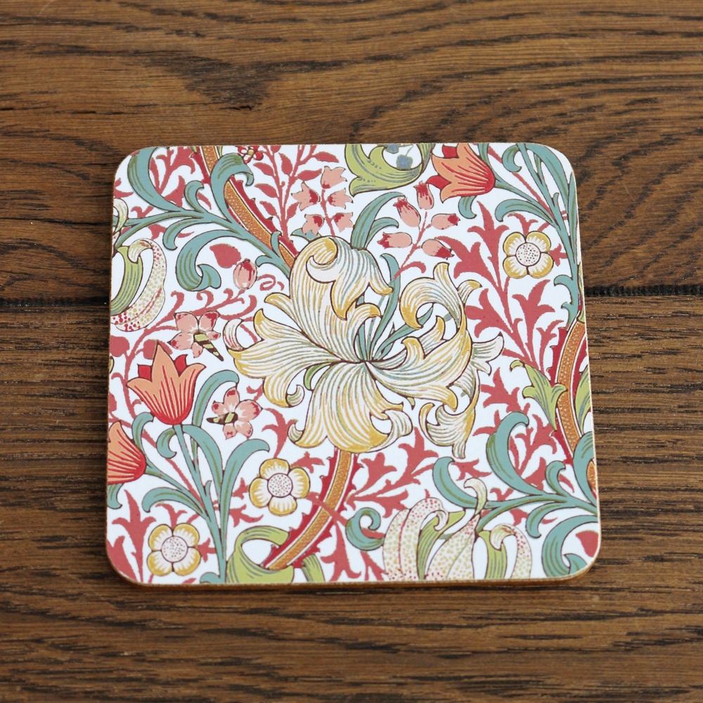 ウィリアム・モリス柄のおしゃれなコースター4枚セット♪  GOLDEN LILY(ゴールデン・リリー) KE1-WM-4C-GLT
