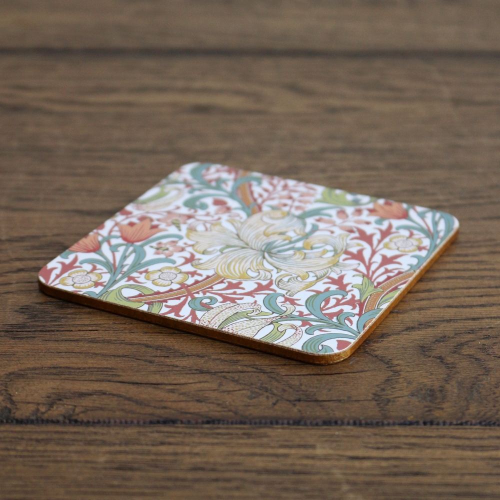 ウィリアム・モリス柄のおしゃれなコースター4枚セット♪  GOLDEN LILY(ゴールデン・リリー) KE1-WM-4C-GLT