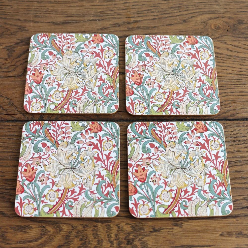 ウィリアム・モリス柄のおしゃれなコースター4枚セット♪  GOLDEN LILY(ゴールデン・リリー) KE1-WM-4C-GLT