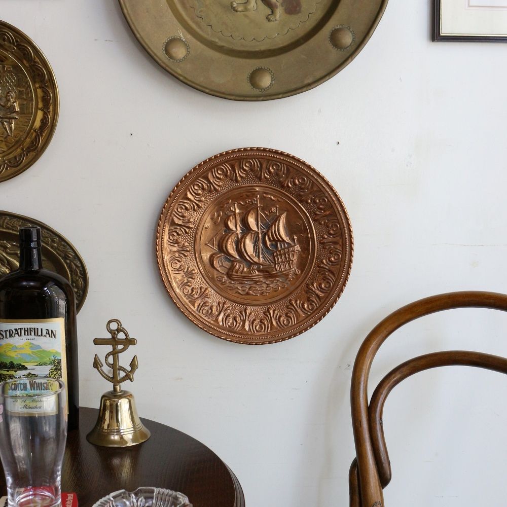 イギリスの船のモチーフ♪ 銅製の壁飾り VC103-342005