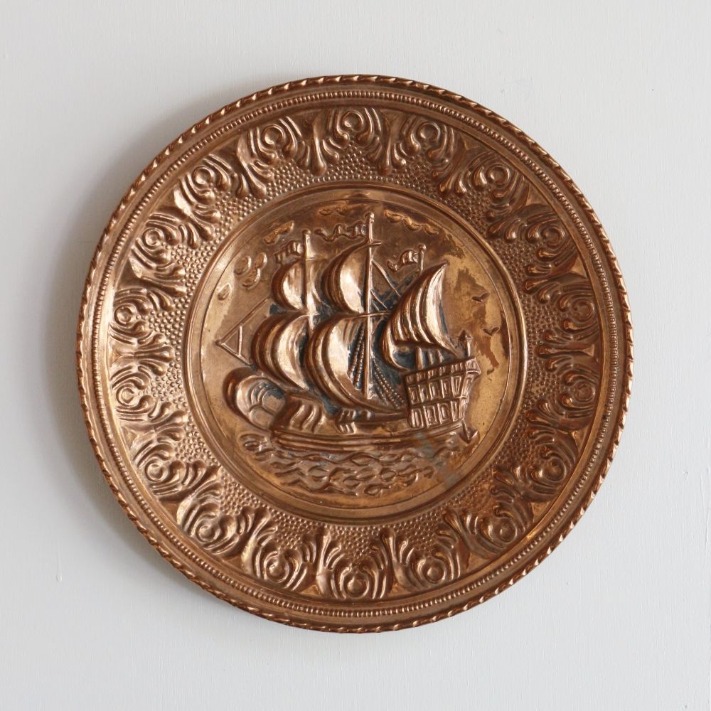 イギリスの船のモチーフ♪ 銅製の壁飾り VC103-342005