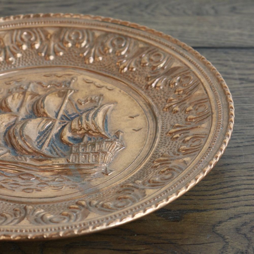 イギリスの船のモチーフ♪ 銅製の壁飾り VC103-342005