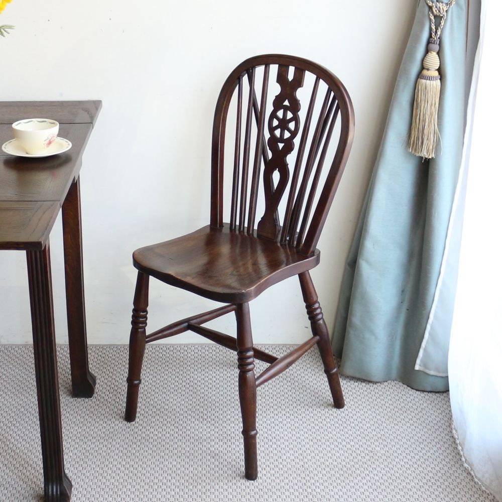英国アンティーク木製ホイールバックチェア/ダイニングイス/椅子(89-110-2