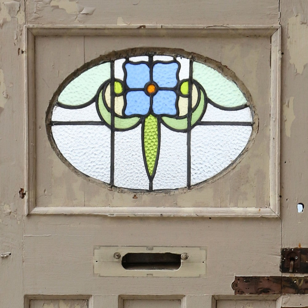 ロマンチックなオーバル型の窓が素敵♪　アンティークのステンドグラス・ドア　VC83-022
