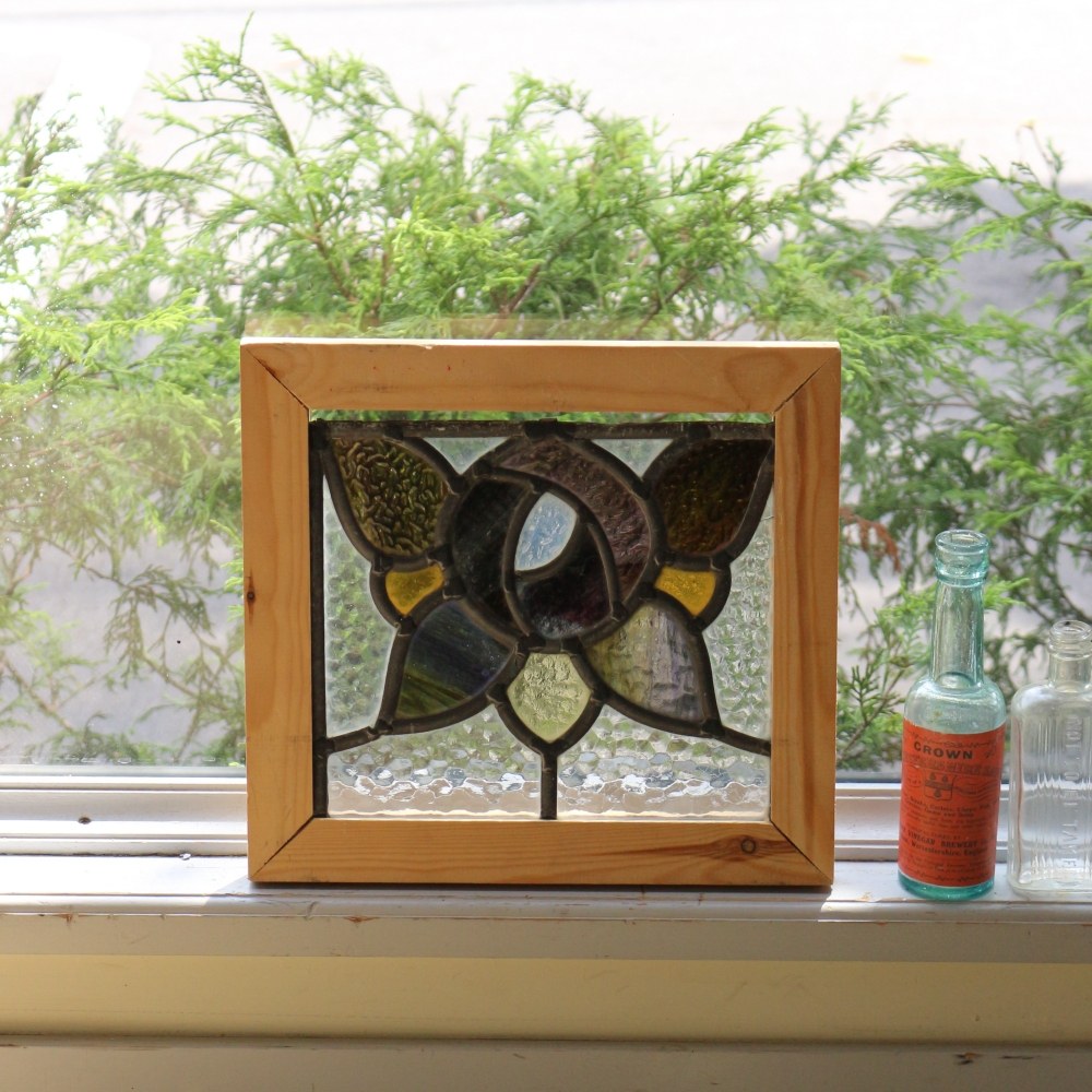窓辺に飾るガラスのバラ♪　アンティーク ステンドグラス　VC96-104006